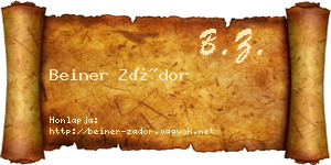 Beiner Zádor névjegykártya